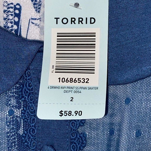 TORRID BBC DR.WHO WO SIZE 2(2X)DRESS BLUE PETER PAN COLLAR SHEER INSET BUTTONS - Picture 2 of 12